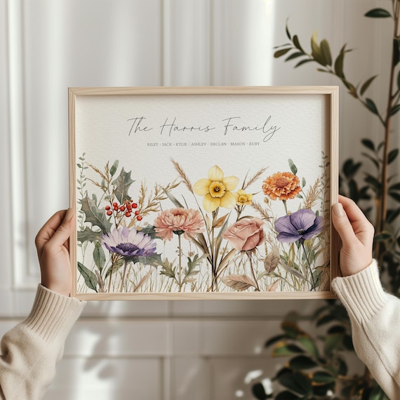 Mother's Day Love Grows Here Birth Flower Print Personalized Birth Month Flower Bouquet Custom Family Flower Wall Art Meaningful Home Decor