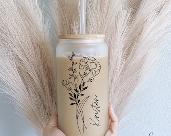 Personalized Birth Flower Tumbler, Personalized Birth Flower Coffee Cup With Name, Bridesmaid Proposal, Gifts for Her, Party Favor