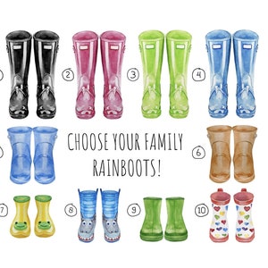 Personalized Family Wellies Print, Family Rainboot Print, New Home Gift, Rain Boots Print, Custom Family Portrait, Personalized Christmas image 2