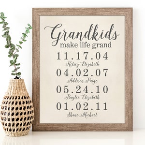 Gift for Grandparents - Sign with Names - Grandchildren Sign Personalized - Grandma Gift - Grandkids Make Life Grand Sign - Grandparent Gift
