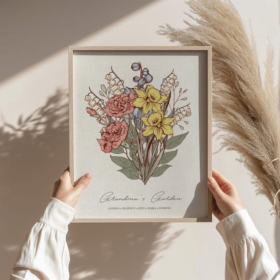Grandma Gift Mothers Day Gift Birthday Gift for Her Birthflower Gift Grandma's Garden Birth Flower Bouquet Gift for Mom Gift Personalized