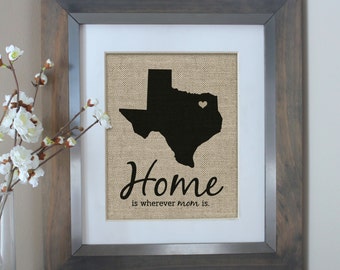 Home Is Wherever I'm With You Burlap Print | Home Decor | State Map Print | New Home Housewarming Gift | Where We Met Map | Personalized