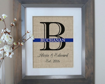 Police Gift | Police Officer Housewarming Gift | Thin Blue Line Family Name Burlap Print | LEO Sign | LEO Decor | Police Retirement Gift