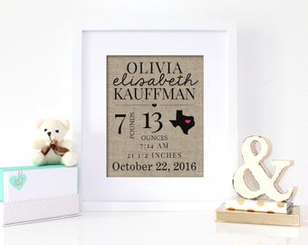 Personalized Baby Announcement, Baby Announcement Sign, Birth Stats Sign, Birth Announcement Sign, New Baby Gift, Nursery Decor Newborn Gift