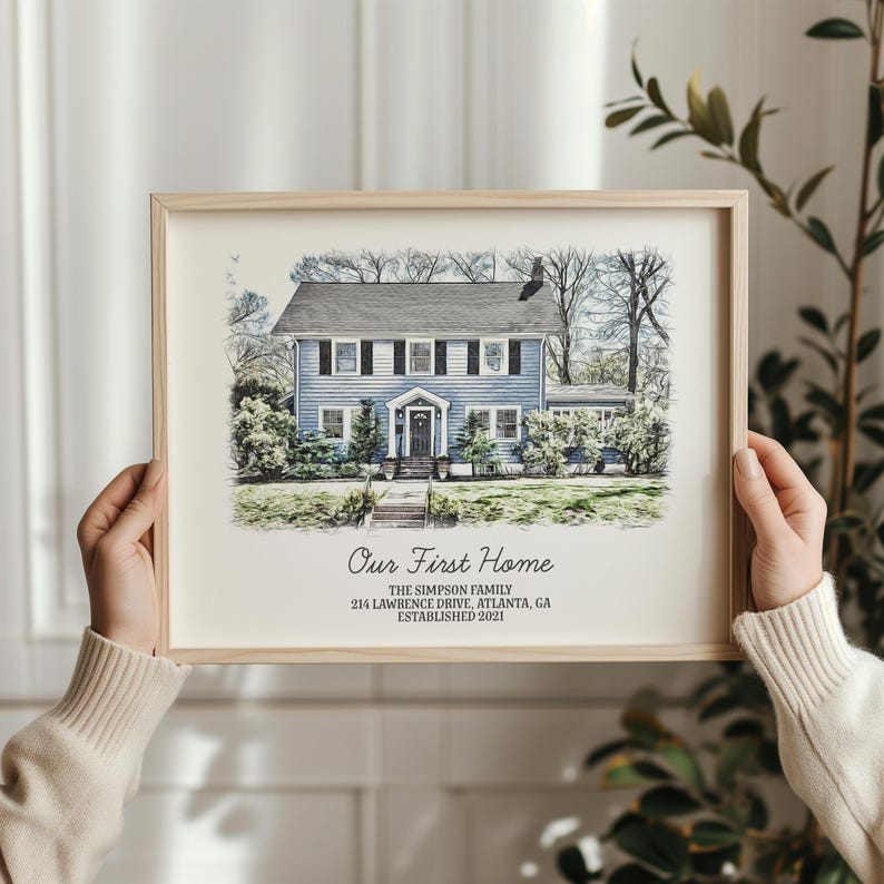 Custom Portrait Gift Home Portrait house painting housewarming gift home sweet home sign watercolor home house portrait realtor gift image 1