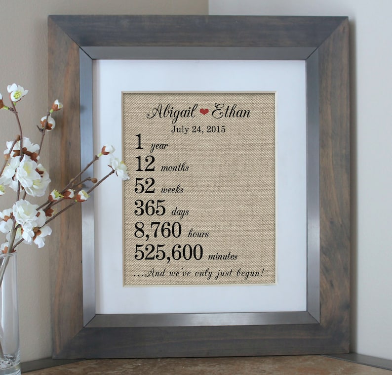 1 year together 1st First Anniversary Gift Burlap Wife Gift image 1