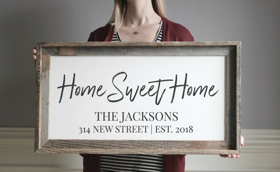 Home Sweet Home Wood Sign, Farmhouse Style Housewarming Gift for New Home House Warming, Address Signs