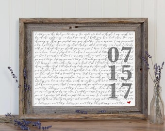 Home Gift for Her First Anniversary Wedding Gift Song Lyrics 1st Anniversary Gift One Year Anniversary Gift First Dance Song Lyrics