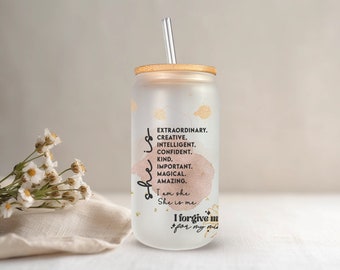 Daily Reminders Glass tumbler Affirmations Glass cup 16oz Daily affirmations tumbler gift for her best friend tumbler mental health gift