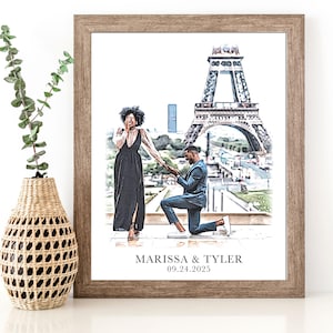 Anniversary Gift Couple Portrait Custom Watercolor Painting From Photo Personalized Engagement Gifts for Couple Proposal Print for Him