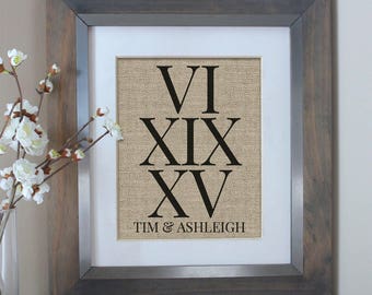 Roman Numerals Anniversary Gift | BURLAP | Wedding Date Sign | Important Date Sign | Numbers Wall Art | Wedding Date | Wedding Gift