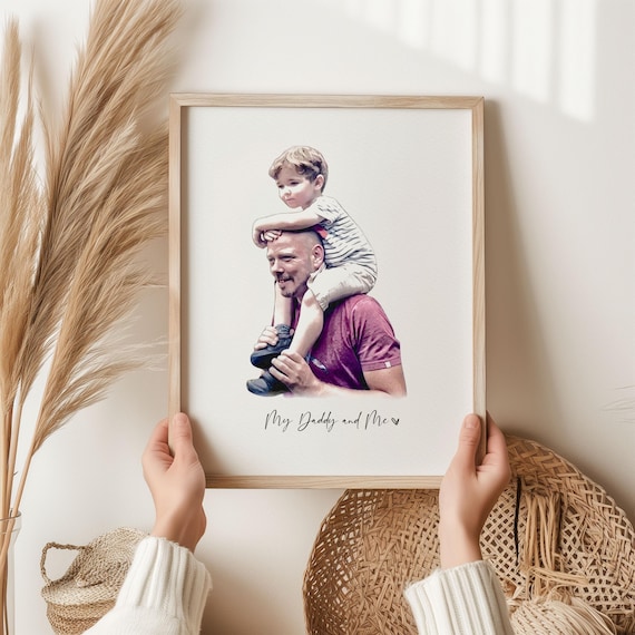 Personalized Daddy and Child Portrait Digitally Drawn Watercolor Family Illustration Perfect Father's Day Gift Idea