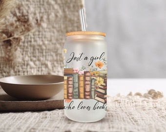 Personalized Book Lovers Iced Coffee Cup, Bookish Iced Coffee Cup, Cup with Lid and Straw, Reusable Glass Straw, Book Lovers Gift