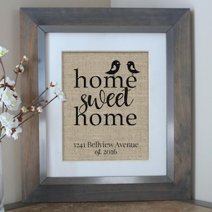 Personalized Address Sign House Warming Gift New Home Housewarming Gift Home Sweet Home Burlap Print New Homeowner | New House Gift
