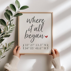 Where It All Began Latitude and Longitude Framed Print Personalized Wedding Gift GPS Coordinates Housewarming Gift for Couple Valentines Day