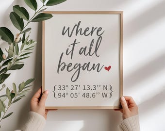 Where It All Began Latitude and Longitude Framed Print Personalized Wedding Gift GPS Coordinates Housewarming Gift for Couple Valentines Day
