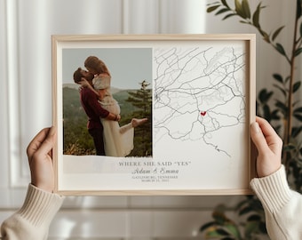 Where We Met Map Gift Wedding Gifts Engagement Gift for Couple Personalized Map Print Where She Said Yes Custom Map Location