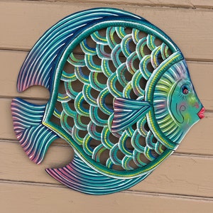 Fish Turtle Shell Haiti Metal Art beach, house, ocean, aquatic sea, indoor outdoor Art Wall Decor