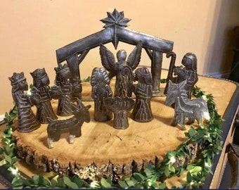 11 Piece Metal Nativity - Fair Trade Christmas Jesus Hope Manger Holiday Holy Night Verse Christian Birthday Bible Mary Joseph Joy Peace