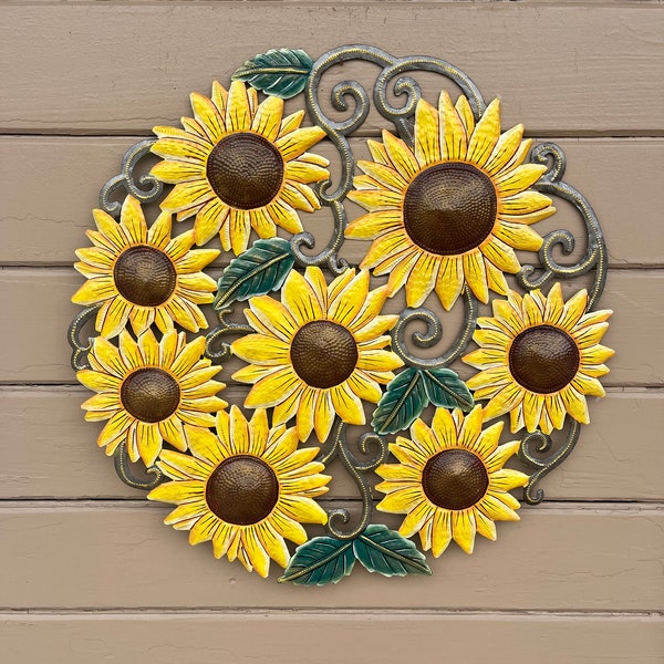 Metal SUNFLOWER HUGE - Handmade in Haiti  Metal Art Tree Metal Tree Garden Outdoor Decor Tree Wall Hanging Metal Art Haiti Forest