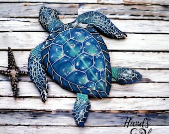 Turtle wall decor nautical coastal home sea art handcraft ocean inspired beach house sculpture figurine marine life lover gift coast fish
