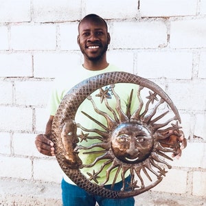 Moon Sun Piece ALMOST 2 FEET Handmade in Haiti Fair Trade Sun Solstice Garden Home Decor Astrology Zodiac