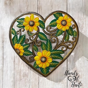 Metal SUNFLOWER Heart - Handmade in Haiti  Metal Art Tree Metal Tree Garden Outdoor Decor Tree Wall Hanging Metal Art Haitian Art Wall Decor