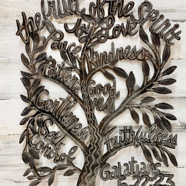 Fruit of the Spirit Handmade Metal Sign Love Joy Peace Patience Kindness Goodness Faithfulness Gentleness Self Control Galatians 5:22