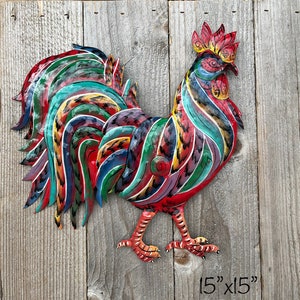 Rooster 15” Chicken Hen Farm Country Life Eggs Coop Fair Trade Metal Piece Best Seller! Haitian Metal Art