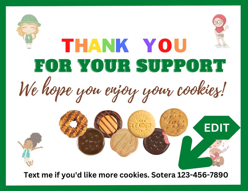 Girl Scout Cookie Thank You Cards Daisy Brownie Junior Etsy