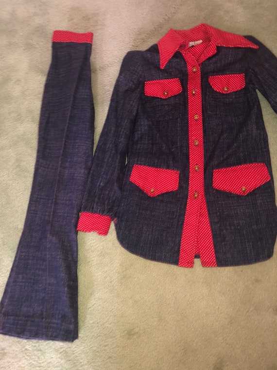 60s denim dot two piece set