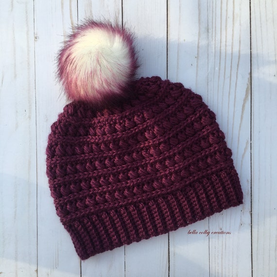 Handcrafted Crocheted Burgundy Brimmed Non-Wool Hat NEW Burgundy Pop Stitch Crochet Hat - CocoZini main image 4