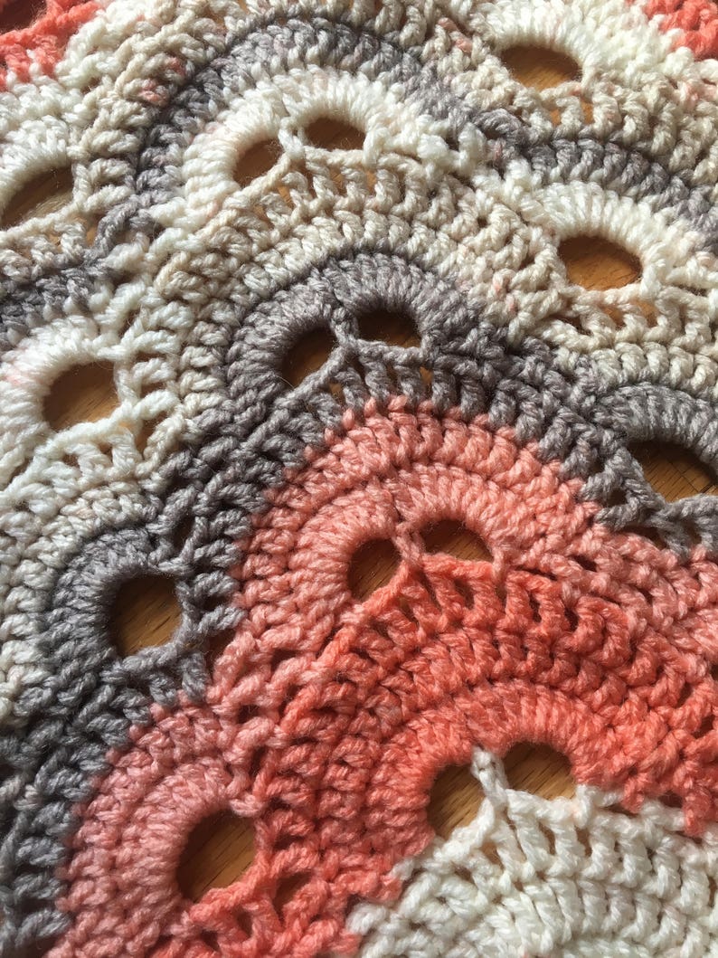 Crochet Virus Baby Blanket Strawberry Trifle salmon/gray/ivory Ready to