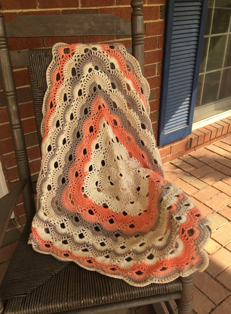 Crochet Virus Baby Blanket Strawberry Trifle salmon/gray/ivory Ready to