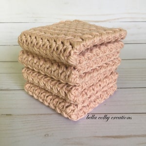 Crochet cotton washcloths / dishcloths (set of 4); Blush; 100% Cotton - READY TO SHIP