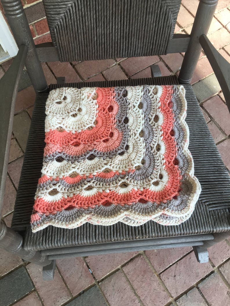 Crochet Virus Baby Blanket Strawberry Trifle salmon/gray/ivory Ready to