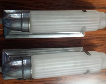 Pair of art deco glass and chrome sconces