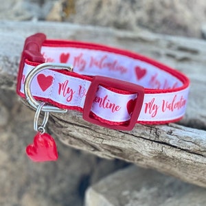 Be My Valentine Dog Collar - Red Heart Dog Collar - Red Satin Dog Collar - Valentine's Day Dog Collar - Valentine Gifts - Red Dog Collars