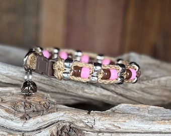 Pink Cat Collars - Beaded Cat Collars - Cute Cat Collars - Fancy Cat Collars - Pink & Brown Cat Custom Cat Collars - Small Cat Collars
