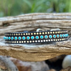 Turquoise Studded Dog Collar - Leather Dog Collar - Studded Dog Collar - Turquoise Beaded Dog Collar - Luxury Dog Collar - Turquoise Gifts