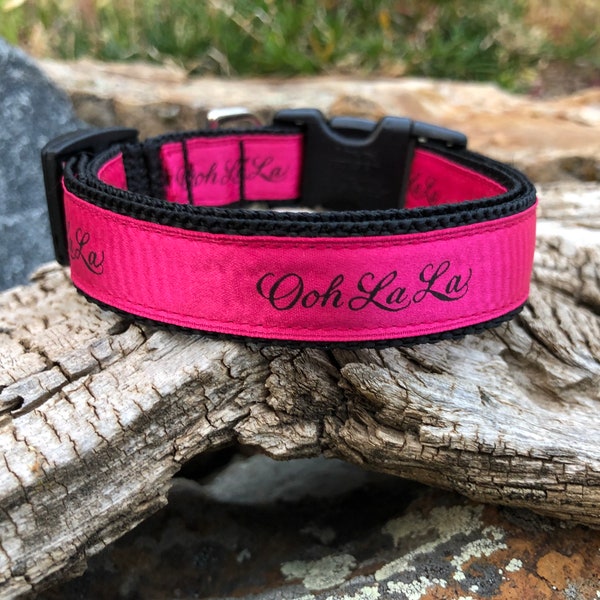 Hot Pink Dog Collars - Hot Pink Gifts - French Design- Fuchsia Dog Collars - Satin Dog Collars - Ooh La La Dog Collar - Gifts for New Puppy