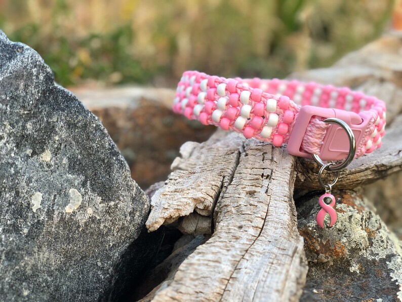Pink Beaded Dog Collar Pink Dog Collars Breast Cancer Etsy France