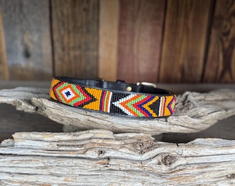 Handmade Maasai Beaded Leather Dog Collar: Kenyan Artisan Design