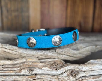 Buffalo Head Nickel Dog Collar - Buffalo Head Nickel Gifts - Leather and Silver Dog Collar - Native American Dog Collars - Yellowstone Gifts