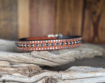 Smokey Quartz Like Studded Dog Collar - Leather Dog Collar - Western Dog Collar - Studded Collar - Rustic Leather Dog Collar - Dog Collars