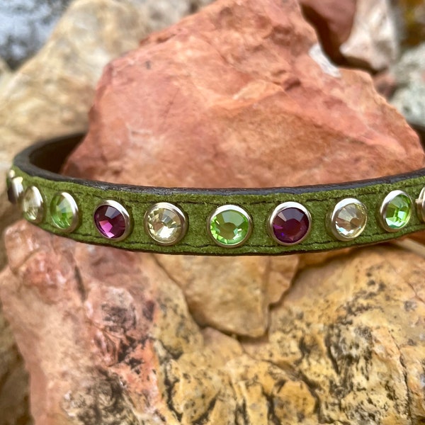 Crystal Dog Collar -Swarovski Crystal Dog Collar- Suede Hondenhalsbanden - Groene lederen halsband - Suede Hondenhalsbanden - Tiny Dog Collar