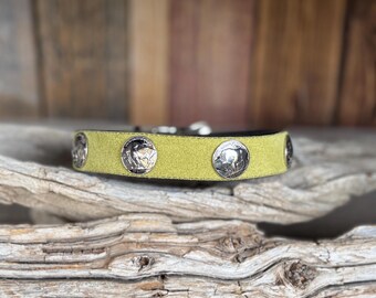 Buffalo Nickel Dog Collar – Leather & Silver, Western Style