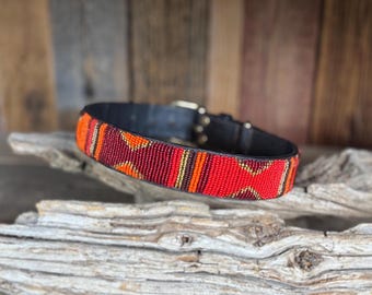 Handmade Maasai Beaded Leather Dog Collar: Kenyan Artisan Craft