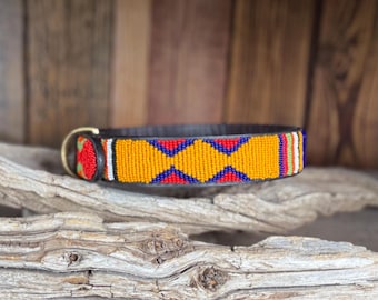 Handmade African Beaded Leather Dog Collar: Maasai Inspired