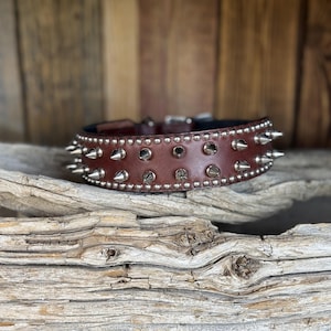 Spiked Dog Collar - Anti -Bite Dog Collar - Spiked Leather Dog Collar - Doberman Dog Collar- Brown Spike Dog Collar - Dog Collar With Spikes